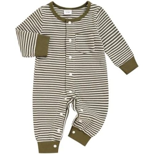 GRNSHTS Baby Boy Clothes Striped Waffle Baby Boy Fall Outfits Long Sleeve Newborn Boy Romper Infant Winter Bodysuit Jumpsuit