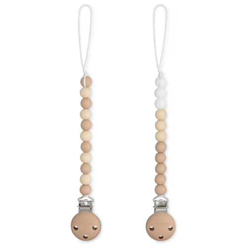 Comfy Cubs Pacifier Clips 2 Pack - 100% Food Grade Silicone Baby Pacifier Clips, BPA & PVC Free - CPSIA Certified, Lightweight and Flexible Baby Gifts - Beige, Light Beige & White