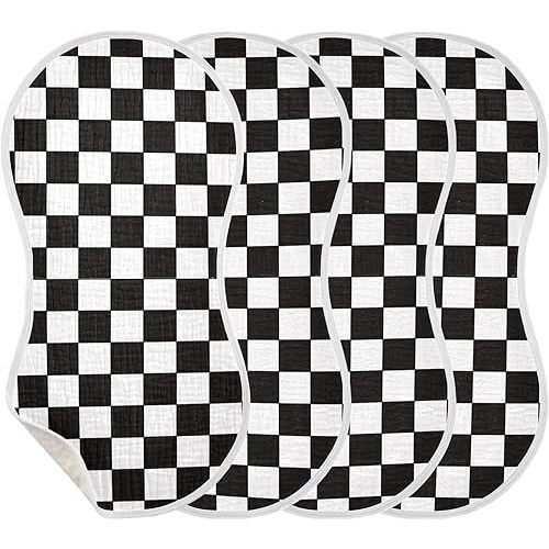 Racing Checkered Flag 4 Pack Baby Boys and Girls Burp Cloths Cotton Burping Clothes for Newborn
