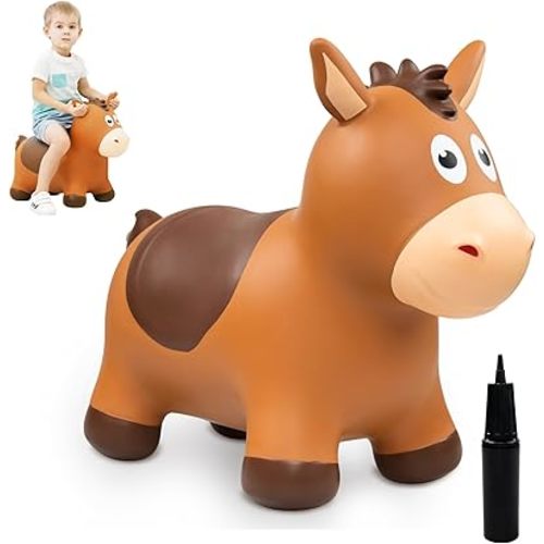 Bouncy Horse Hopping Toys, Inflatable Animal Horse Toys for Toddlers 1-3, Outdoor Indoor Bounce and Ride On Bouncer for Boys Girls, Birthday Gifts for 18 Months 2 3 4 5 6 Year Old with Pump