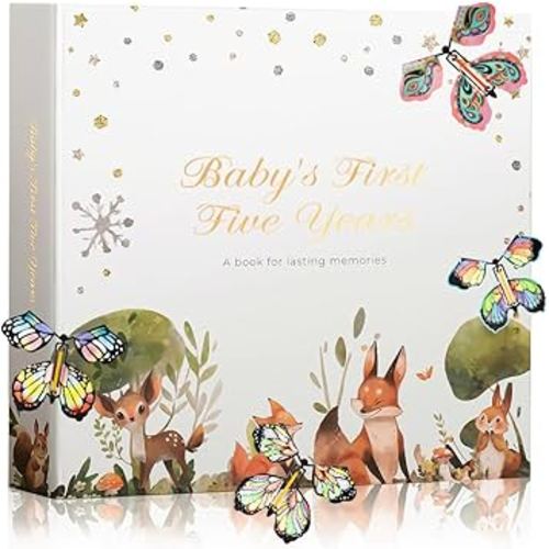 First 5 Year Keepsake Baby Memory Book for Girls and Boys, A Milestone Baby Books for Baby Shower, Gender Neutral Baby Items Baby Photo Albums, Baby Gifts for Gender Reveal, 4 Flying Butterfly