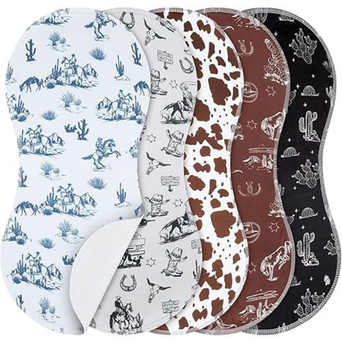 5 Pack Vintage Western Baby Burp Cloths Soft Absorbent Burping Rags for Newborns 19"x9" Spit up Cloths for Boy Girl Newborn Baby Shower Registry Gifts Set Nursery Decor