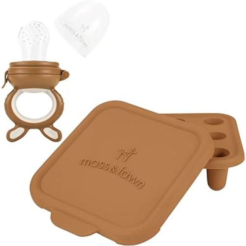 Ultimate Baby Food Freezing and Teething Bundle - Ice Cube Tray Forage Feeder Mold and Soothing Silicone Fruit Feeder Baby Food Teething Toy - Foliage