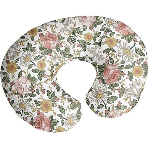 Sweet Jojo Designs Vintage Floral Boho Nursing Pillow Cover Breastfeeding Pillowcase for Newborn Infant Bottle Breast Feeding Pillow NOT Included Blush Pink Yellow Green Bohemian Shabby Chic Farmhouse