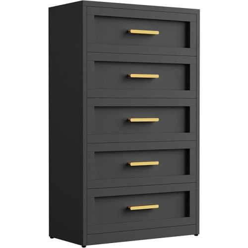 Black Metal Dresser with 5 Drawer, Tall Dressers for Bedroom, 48" Tall Modern Chest of Drawers, Steel Large Dresser Clothing Storage Organizer Deep Drawers for Closet, Living Room, Hallway