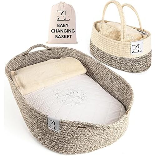 ZEAL'N LIFE Baby Changing Basket with Diapers Basket, Blanket & Changing Pad for Dresser, Potable Changing Pad, Baby Changing Pad, Changing Pad for Dresser, Moses Basket for Newborns (Brown)
