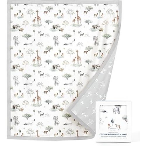 GRSSDER Cotton Muslin Quilt Blanket - Silky Soft and Breathable Kids' Throw Blanket, Oversized Muslin Blankets for Newborns, Toddlers & Kids, 6 Layers Reversible Design for All Seasons, 55" x 69"