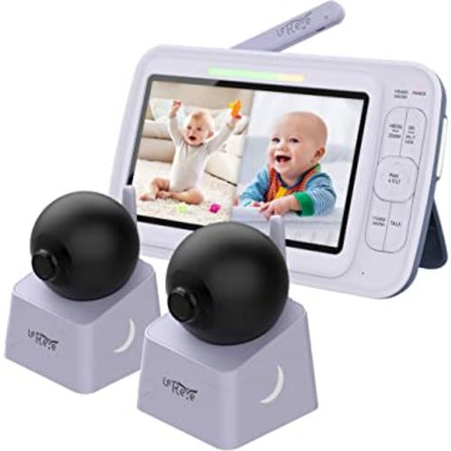 LEREVE Low EMF 5" HD Baby Monitor with 2 Cameras, Auto Noise Reduce, No WiFi, PTZ Camera, Split Screen, Long Range, Lullaby, 2-Way Audio