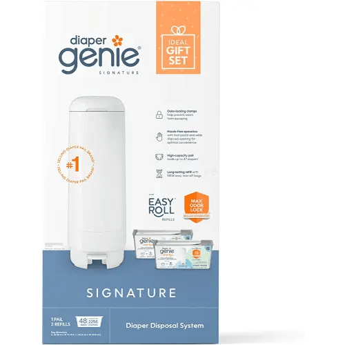 Diaper Genie Signature Gift Set | Includes Easy Roll Refill with 48 Bags | Holds Up to 2256 Newborn Diapers