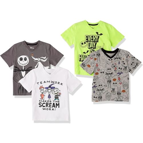 Amazon Essentials Disney | Marvel | Star Wars Boys' Short-Sleeve V-Neck T-Shirts (Previously Spotted Zebra), Pack of 4 - 2T - Nightmare Doodle
