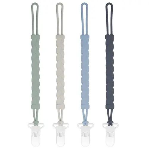 Stylish Silicone Pacifier Clips, 4-Pack Pacifier Holder with Flexible Woven Rope Design, 100% Food Grade Silicone, Easter Safe Essentials for Newborns Baby Boys and Girls