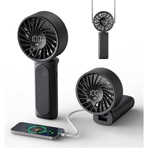 Handheld Fan, Portable Fan, 4000mAh Rechargeable Personal, 180° Foldable Mini Desk Fan with 6 Wind Speed, LCD Digital Display, Lanyard as Neck, Ultra Quiet, Pocket Size for Indoor Outdoor