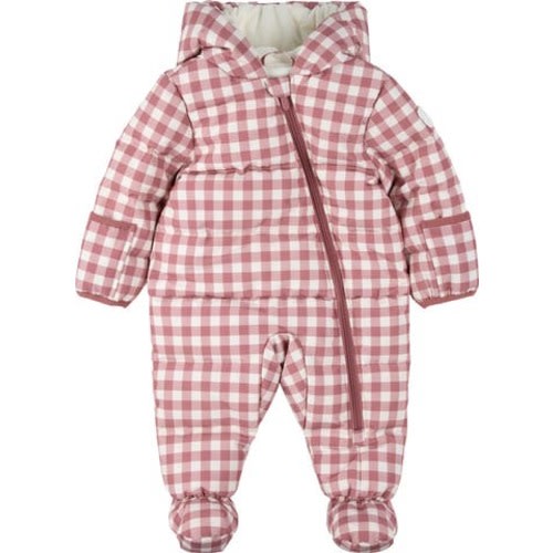 Water Repellent Plum Gingham Hooded Snowsuit, 6M