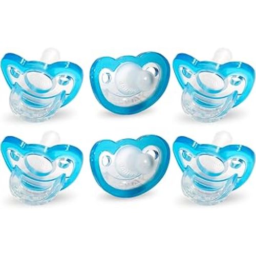 RaZbaby Jollypop Pacifier for Babies 3 Months and Up, USA Made, Natural Shaped Orthodontic Binky, Lovingly Shared in NICUs & Hospitals Worldwide, Medical-Grade 100% BPA-Free - 6 Pack - Blue