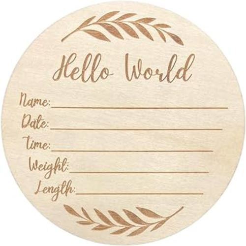 Wooden Baby Announcement Sign for Newborn, Large 6 inch Hello World Newborn Name Sign for Hospital Birth Announcement, Newborn Photography Props for Boys and Girls