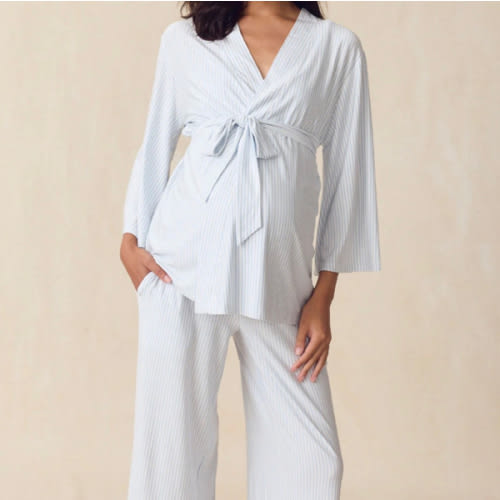 LAKE | Women | DreamModal™ Pajamas | English Rose Pencil Stripe Maternity Kimono Bundle