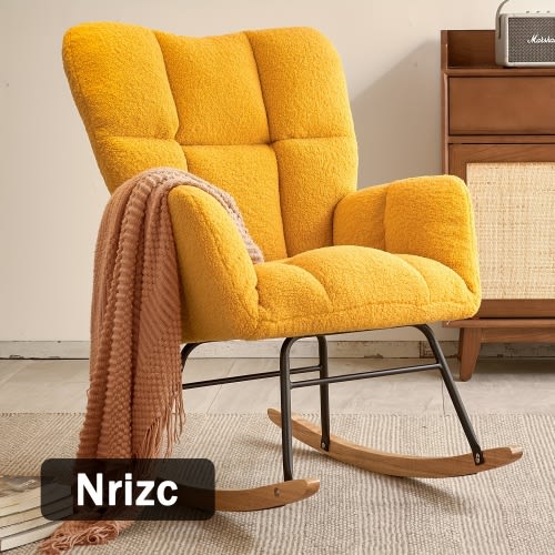 modern high back nursery rocking chair beige fabric wood - Temu