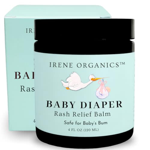 Organic Baby Diaper Rash Relief Balm by Irene Organics - Diaper Rash Treatment Made with Natural Ingredients for Soothing and Relief, Essentials for Baby’s Bum 4oz