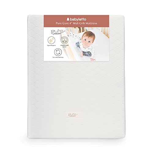 Babyletto Pure Core 4" Midi Crib Mattress, Hybrid Waterproof Cover, Lightweight, Greenguard Gold Certified