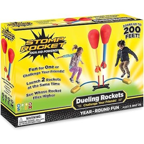 Stomp Rocket Original Dueling Rocket Launcher for Kids, 4 Rockets - Fun Backyard & Outdoor Kids Toys Gifts for Boys & Girls - Toy Foam Blaster Set Soars 200ft - Multi-Player Launcher Stand