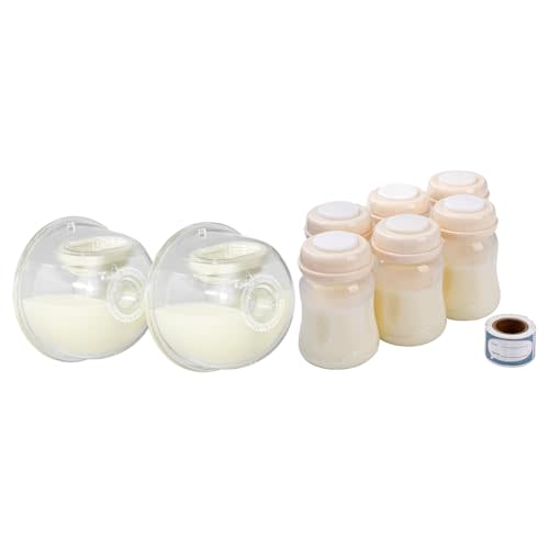Wearable Milk Collector Cup and 6 pcs Breast Milk Storage Bottles with Handwriting Stickers