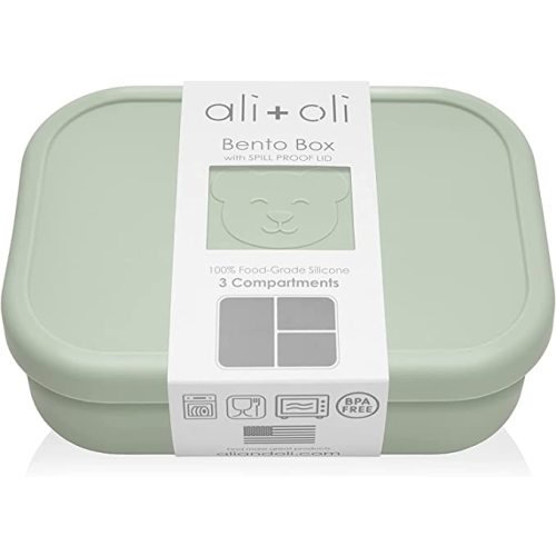 Ali+Oli Leak Proof Bento Box (Pine) Food-Grade Silicone Bento Box, BPA, Phthalate, Lead, & PVC Free - Bento Lunch Box for Kids and Adults - Leak Resistant Sets With Lids Container
