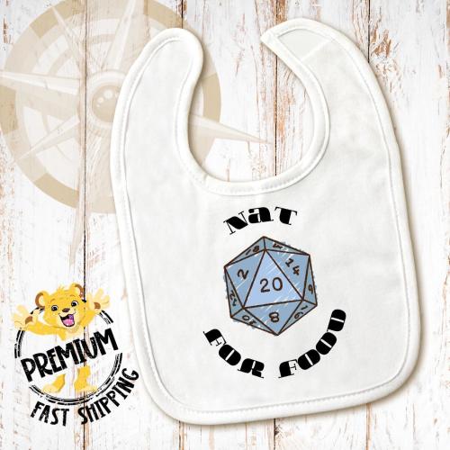 Cute D20 Geek Baby Bib - Washable Funny Nerdy Dice Design Burp Cloth - Newborn Boy or Girl Unisex / Gender Neutral Baby Shower Gift - 2551