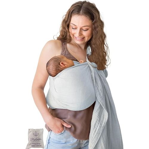 Baby Sling and Ring Sling 100% Cotton Muslin Infant Carrier, Ring Sling Baby Carrier Front and Chest Newborn Carrier Baby Carrier Wrap, Toddler Carrier (Light Blue)
