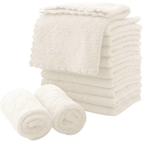 MOONQUEEN Microfiber Facial Cloths Fast Drying Washcloth 12 Pack - Premium Soft Makeup Remover Cloths - Cream