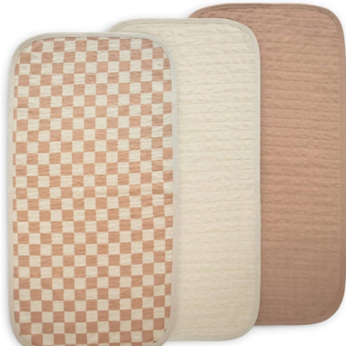 mushie Waterproof Changing Pad Liners | 100% Organic Cotton | Set of 3 (Check Combo)
