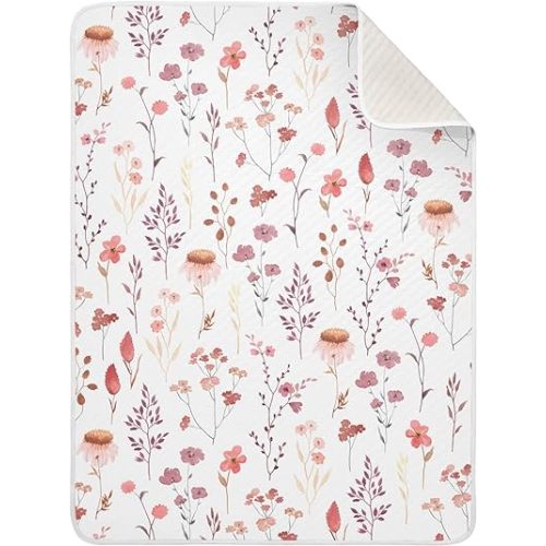 Ollabaky Wildflowers Watercolor Baby Blanket for Boys Girls, Cotton Toddler Newborn Swaddle Blanket for Stroller Crib Nursery Receiving Blanket Infant Unisex 30"x40"