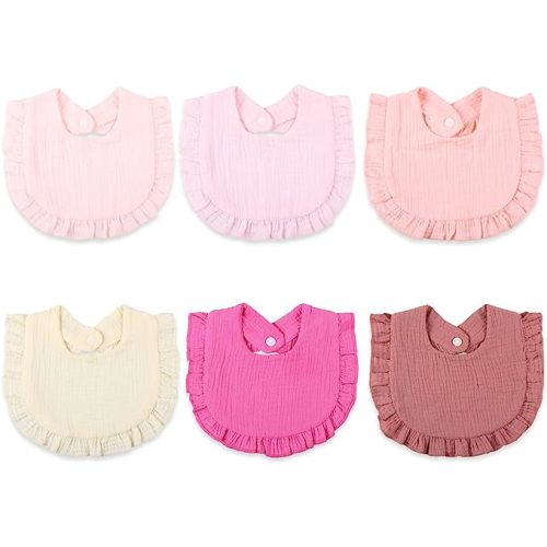 DOSMINE 6 Pack Baby Bibs 4-Layer Baby Drooling Bibs Soft & Absorbent Muslin Bibs for Teething Drooling