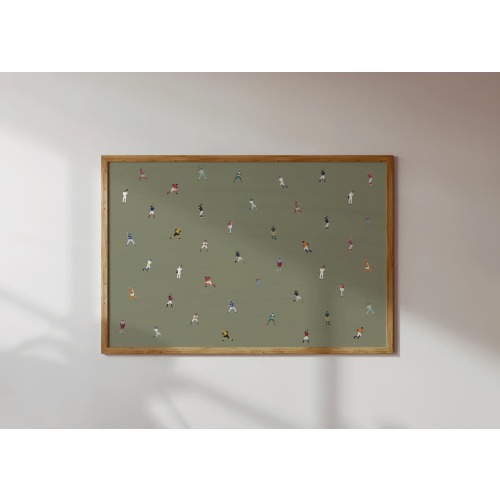 Tiny Baseball Players Print Retro Minimalist People Art Gift for Baseball Dad Grandpa Horizontal Office Decor Matte Unframed Physical Print
