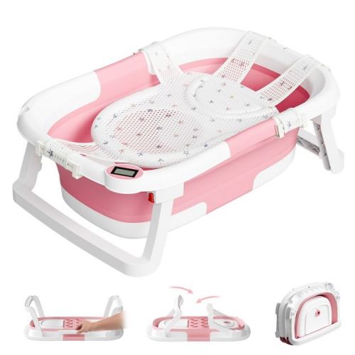 Napei Collapsible Baby Bathtub for Infants and Toddlers with Bath Net and Thermometer