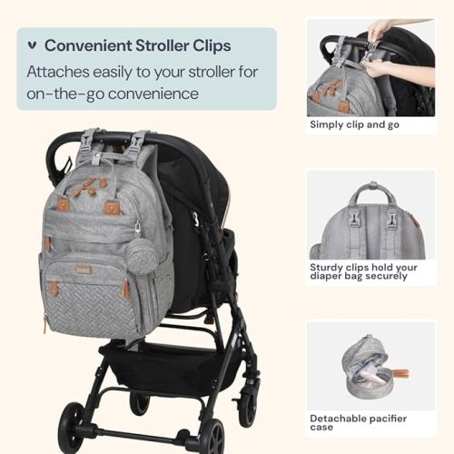 BabbleRoo Extra Large Diaper Bag Backpack - Unisex, Light Gray