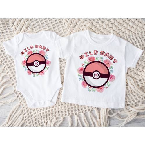 Girly Wild Baby Pokeball SUPER SOFT Baby ONESIE ® by Gerber® Bodysuit Parent Baby Shower Gift Kids Shirt Pretty Cute Nerd Parents
