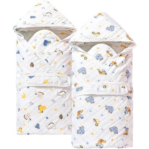 2 Pack Hooded Baby Bath Towels,Large 32"x 32",Cotton Baby Bath Towel with Hood for Infant Toddler and Kids, Soft and Absorbent,Unisex Baby Bath Essentials. (Cars/Dinosaurs)