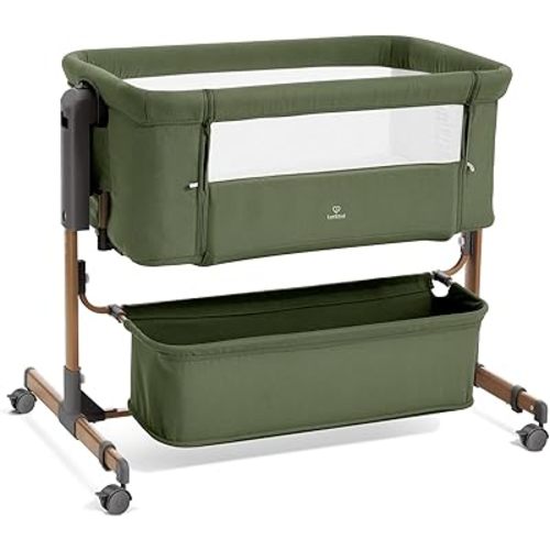 3 in 1 Baby Bassinet, Rocking Bassinet, Bedside Bassinet, 6-Height Adjustable, Bassinet Bedside Sleeper, Bedside Bassient for Baby with Comfy Mattress, Breathable Mesh, Large Storage Basket