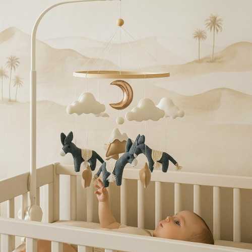 Handmade Felt Donkey Baby Mobile: Gender Neutral Nursery Decor