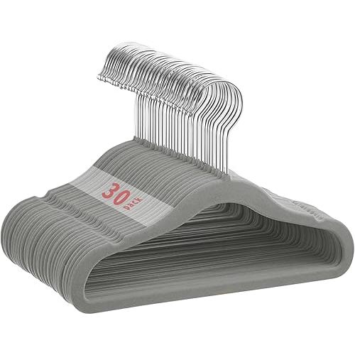 Kids Velvet Hangers 30 Pack, 11 Inch Size Non-Slip Baby Hangers, Space-Saving Nursery Hangers, Perfect Infant/Toddler Clothes Hangers for Daily Use(Grey)
