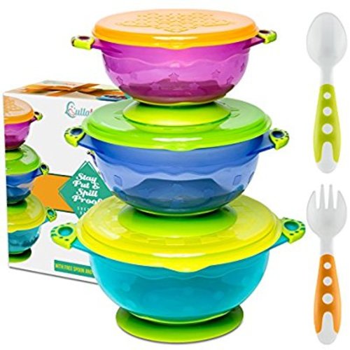Best Suction Baby Bowls for Toddlers-Toddler Bowls Baby Feeding Set with Baby Utensils | Bonus Baby Spoons and Baby Fork | to Go Baby Bowl with Secure Lids | Suction Plates | BPA Free Suction Bowl
