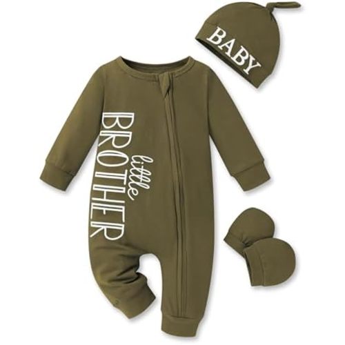 Baby Boy Clothes Letter Print One Piece Romper Baby Coming Home Outfits with Hat Newborn Boy Outfits