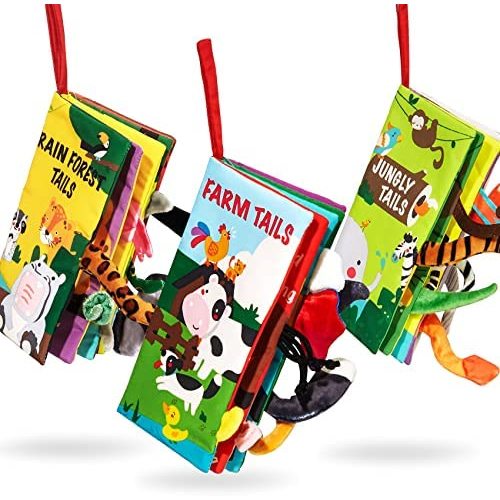 beiens Baby Books Toys, Baby Books 0-6 Months, Touch and Feel Cloth Crinkle Soft Books, Toys for 0-3-6-12-18 Months Infant Newborn Baby Boy Girl Shower Gifts Set, Sensory Learning Stroller Toys (3PCS)