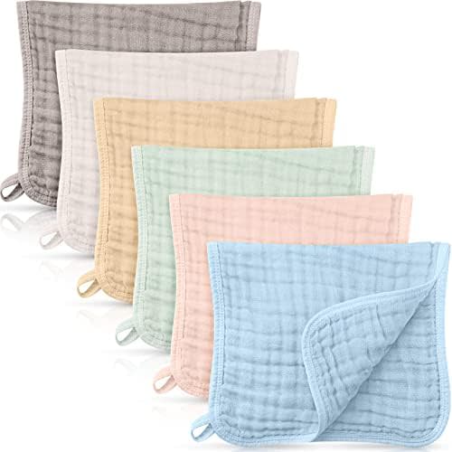 Irenare 6 Pieces Large 20x10 Inch Muslin Burp Cloths Multi-Colors Muslin Washcloths Baby Burping Cloth Diapers 6 Absorbent Layers Muslin Face Towels for Baby (Multiple Colors, Classic Patterns)