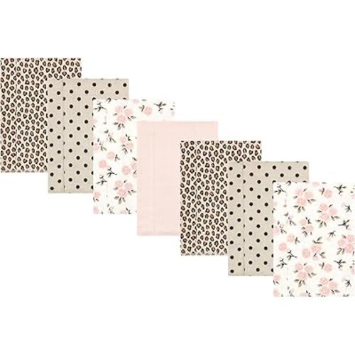 Hudson Baby Unisex Baby Cotton Flannel Burp Cloths, Neutral Pink Floral 7 Pack, One Size