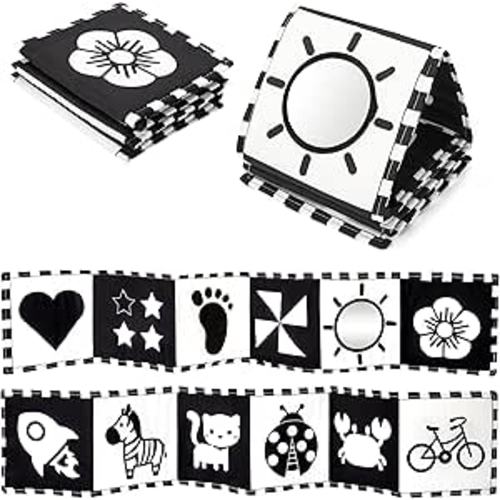 URMYWO Black and White Tummy Time High Contrast Newborn Toys 0-3 Months, Soft Baby Book, Visual Stimulation Montessori Sensory Infant Toys 0-6-12 Months, Shower Gift for Boys Girls