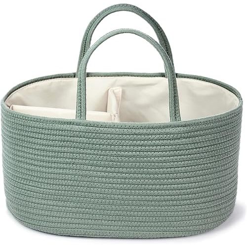 Kodomoore Diaper Caddy Organizer, Empty Gift Basket for Newborn Essentials, Baby Storage Basket, Stylish Gift Bag for Baby Shower, Boys and Girls - Large, Sage Green