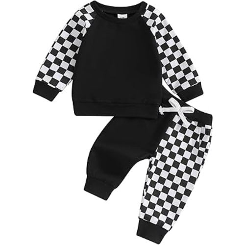 Toddler Baby Boy Clothes Color Block Fall Winter Outfit Long Sleeve Round Neck Sweatshirt and Pants Infant Set