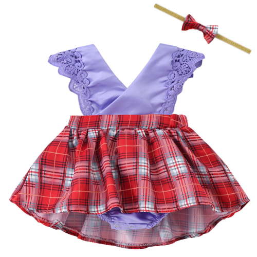 Edvintorg Toddler Girls Boutique Outfits Summer Clearance Fashion Baby Girl Ruffled Plaid Printed Romper and Headband Set Baby Outfits