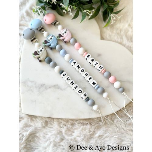 Personalized Baby Clip with Name | Sloth Baby Gift | Dummy Clip | Unique Baby Shower Gift | Newborn Gift | Sushi Pacifier Clip